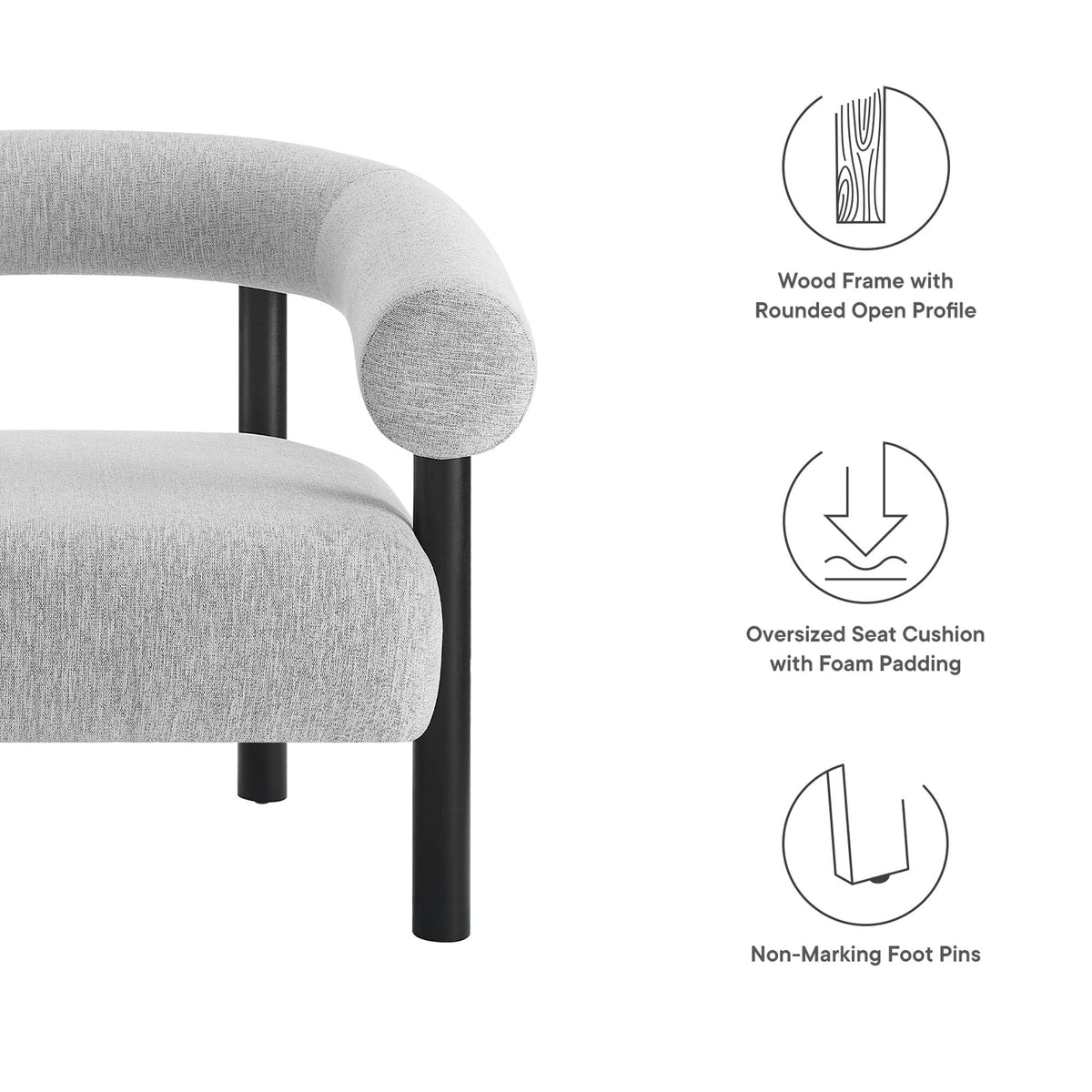 Sable Upholstered Fabric Armchair by Modway, gray fabric, wood frame with rounded open profile on Tampa Home & Garden Store