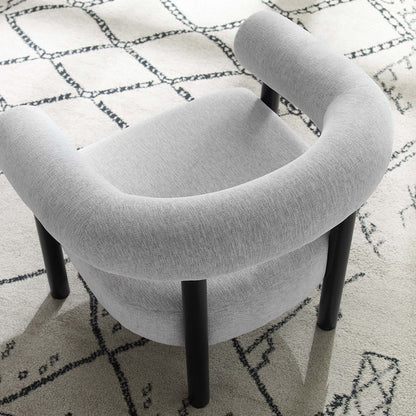 Sable upholstered fabric armchair with curved back in light gray and black legs on Tampa Home & Garden Store