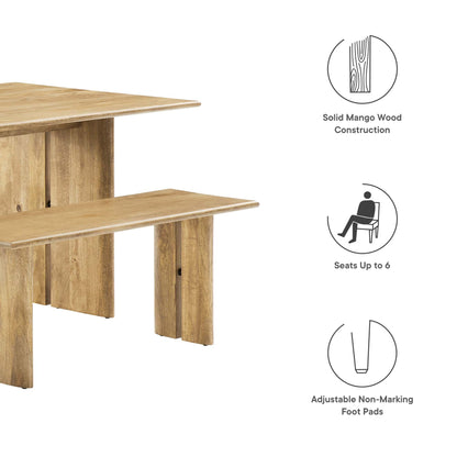 Amistad wood dining table and bench set 2-piece mango wood solid construction seats up to 6 on Tampa Home & Garden Store