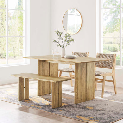 Amistad wood dining table and bench set by Modway in natural wood finish with woven chairs on Tampa Home & Garden Store