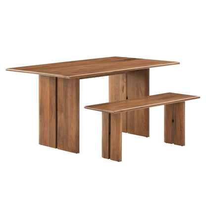 Modway Amistad Wood Dining Table and Bench Set, brown wood with thick rectangular legs on Tampa Home & Garden Store