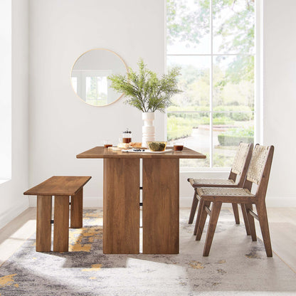 Modway Amistad wood dining table and bench set with woven-back chairs in warm brown finish on Tampa Home & Garden Store
