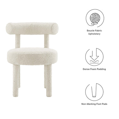Toulouse Boucle Fabric Dining Chair Set of 2 in ivory, dense foam padding on Tampa Home & Garden Store