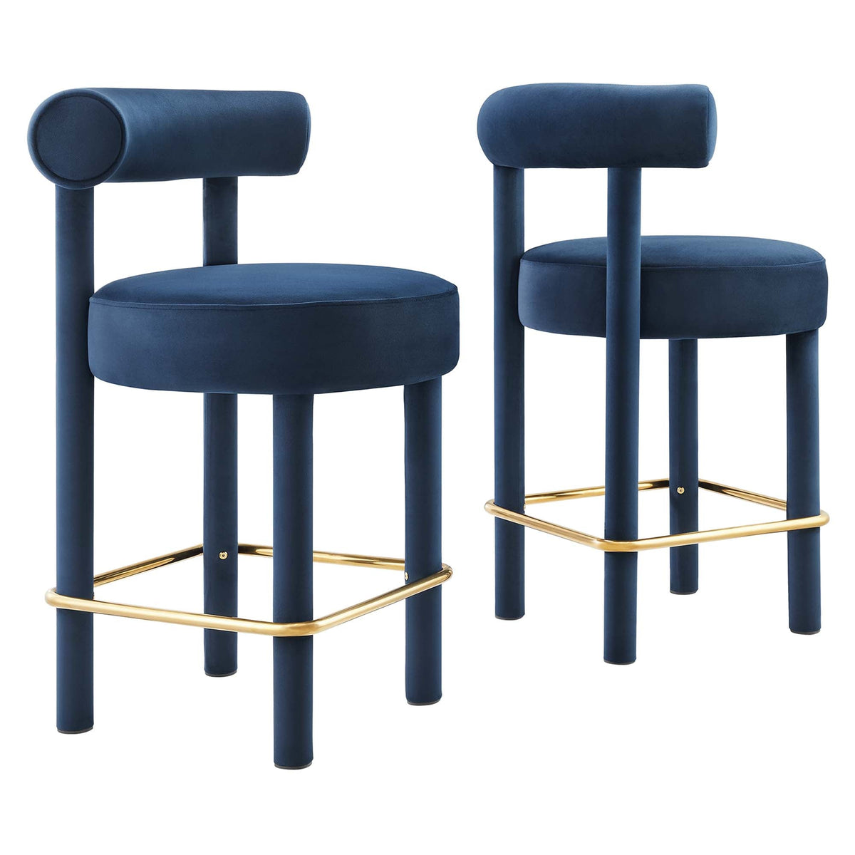 Toulouse performance velvet counter stool set of 2 in blue with gold footrest by Modway on Tampa Home & Garden Store