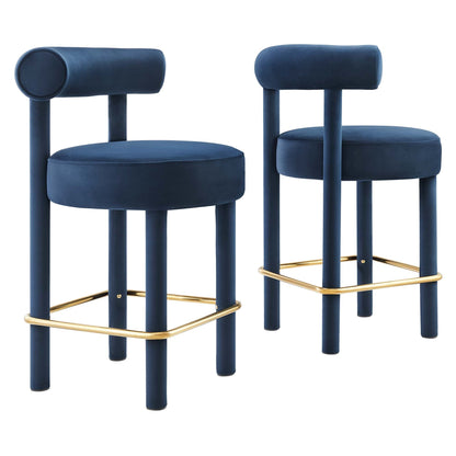 Toulouse performance velvet counter stool set of 2 in blue with gold footrest by Modway on Tampa Home & Garden Store