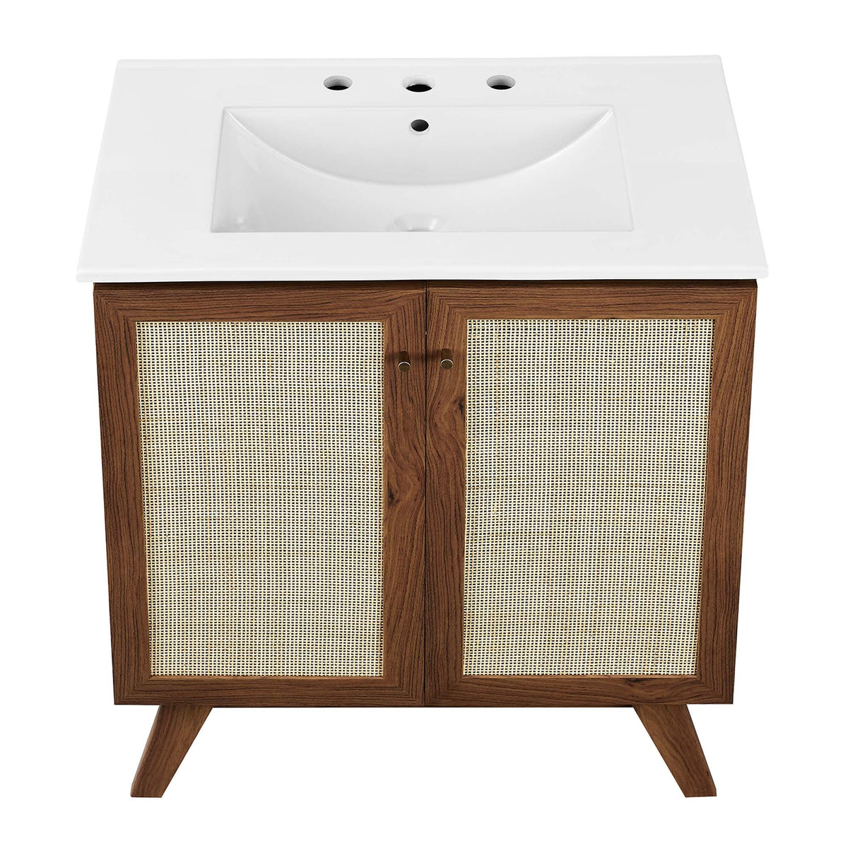 Soma Bathroom Vanity by Modway with white sink and cane-front wood cabinet HouseOfZazla on Tampa Home & Garden Store