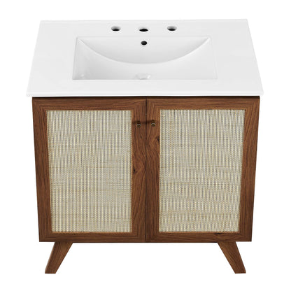 Soma Bathroom Vanity by Modway with white sink and cane-front wood cabinet HouseOfZazla on Tampa Home & Garden Store