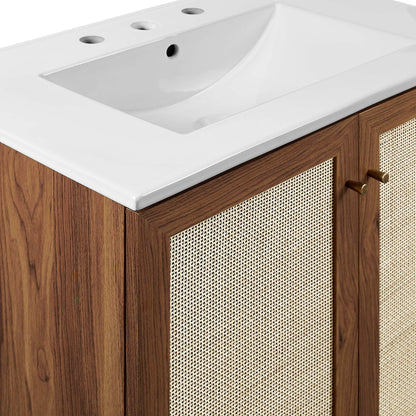 Soma Bathroom Vanity by Modway, white top with integrated sink, oak cane-front cabinet on Tampa Home & Garden Store