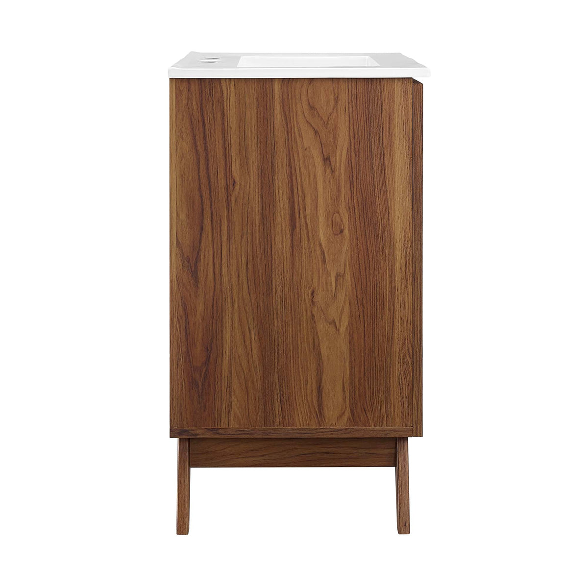 Soma bathroom vanity by Modway, table vanity with warm wood finish and white countertop on Tampa Home & Garden Store