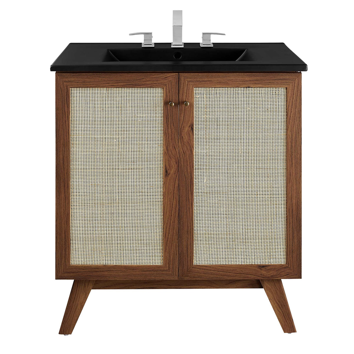 Soma Bathroom Vanity by Modway, dark wood cane doors, black countertop, chrome faucet on Tampa Home & Garden Store