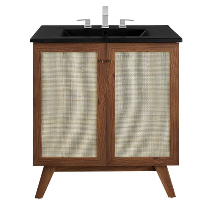 Soma Bathroom Vanity by Modway, dark wood cane doors, black countertop, chrome faucet on Tampa Home & Garden Store