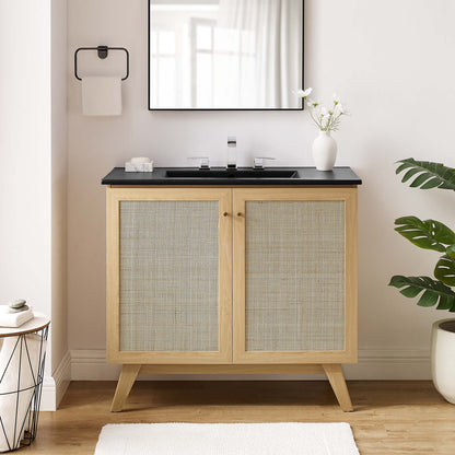 Soma Bathroom Vanity by Modway with black countertop and light oak cane-panel doors on Tampa Home & Garden Store