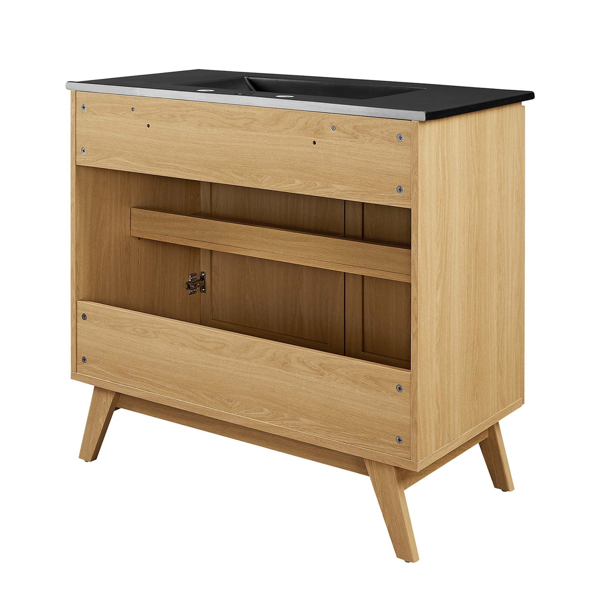 Soma Bathroom Vanity by Modway, oak table vanity with black countertop, double sink cutouts on Tampa Home & Garden Store