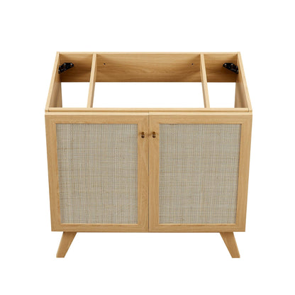 Soma bathroom vanity by Modway, light oak table vanity with cane-front doors, HouseOfZazla on Tampa Home & Garden Store