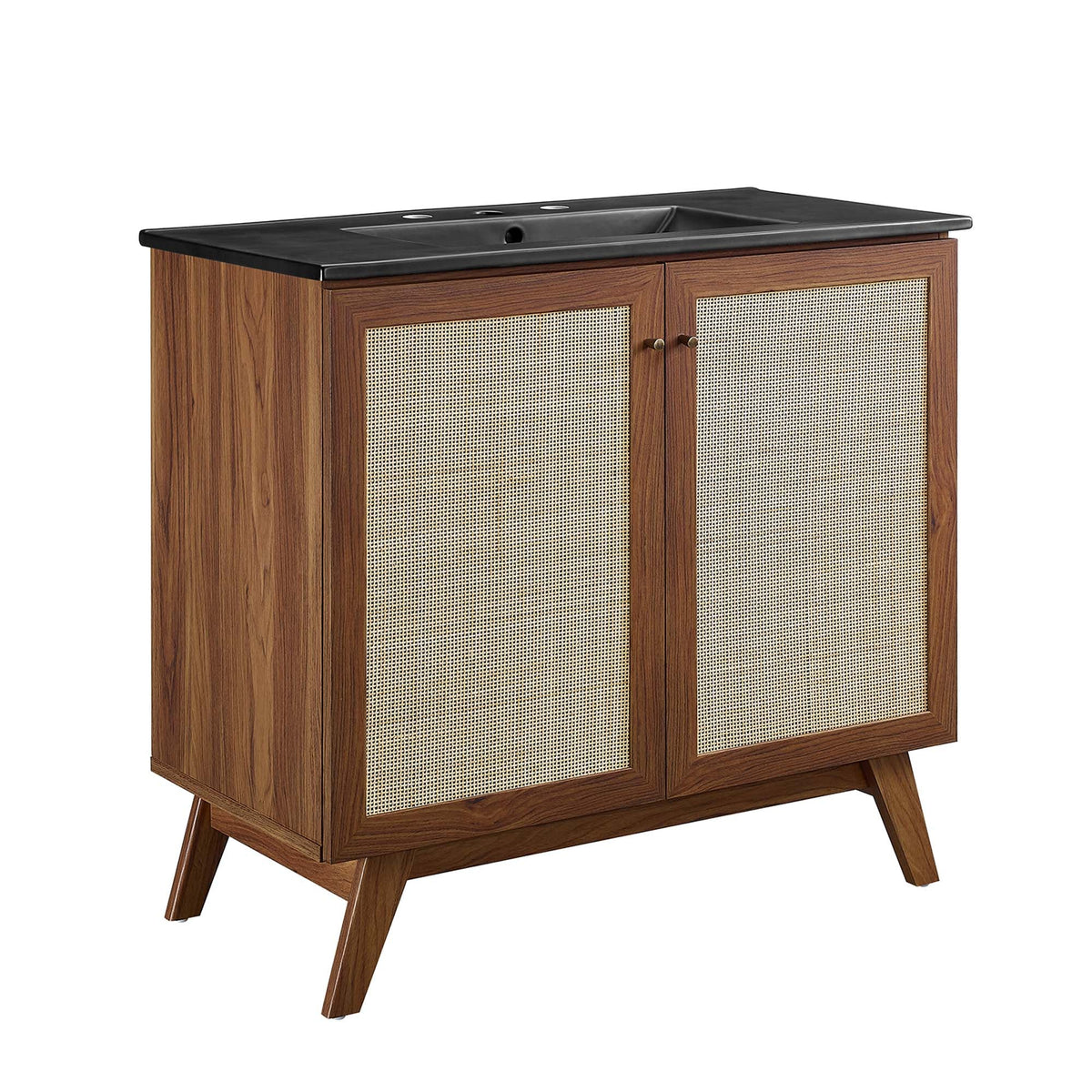 Soma Bathroom Vanity by Modway, wooden table vanity with black top and cane-front panels on Tampa Home & Garden Store