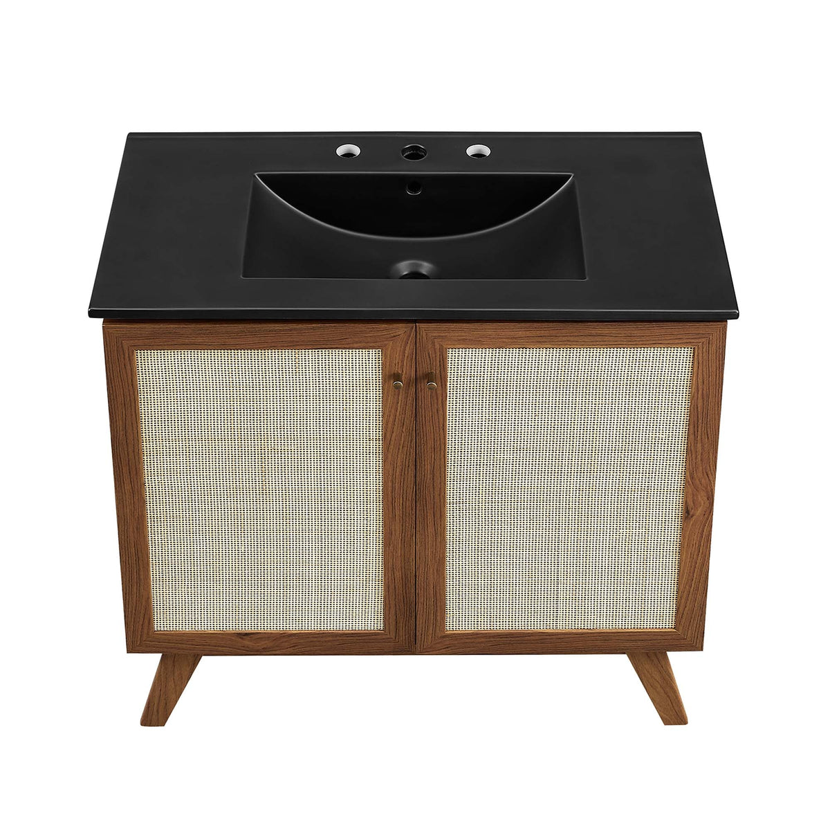 Soma Bathroom Vanity by Modway black countertop with sink atop wood cabinet cane doors on Tampa Home & Garden Store