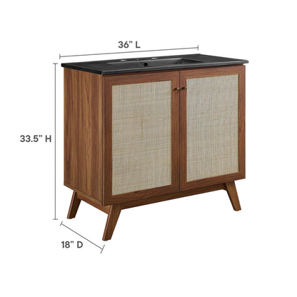 Soma bathroom vanity by Modway, wooden table vanity with black countertop and caned doors on Tampa Home & Garden Store