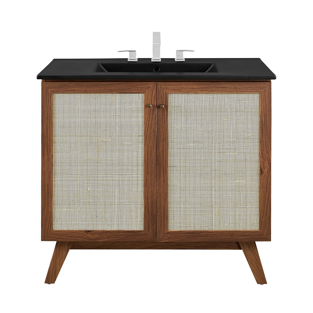 Soma Bathroom Vanity by Modway, black countertop, integrated sink, chrome faucet, wood cabinet, on Tampa Home & Garden Store