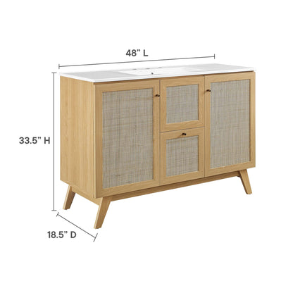 Soma 48in single sink bathroom vanity in oak with woven cane panel doors by Modway on Tampa Home & Garden Store