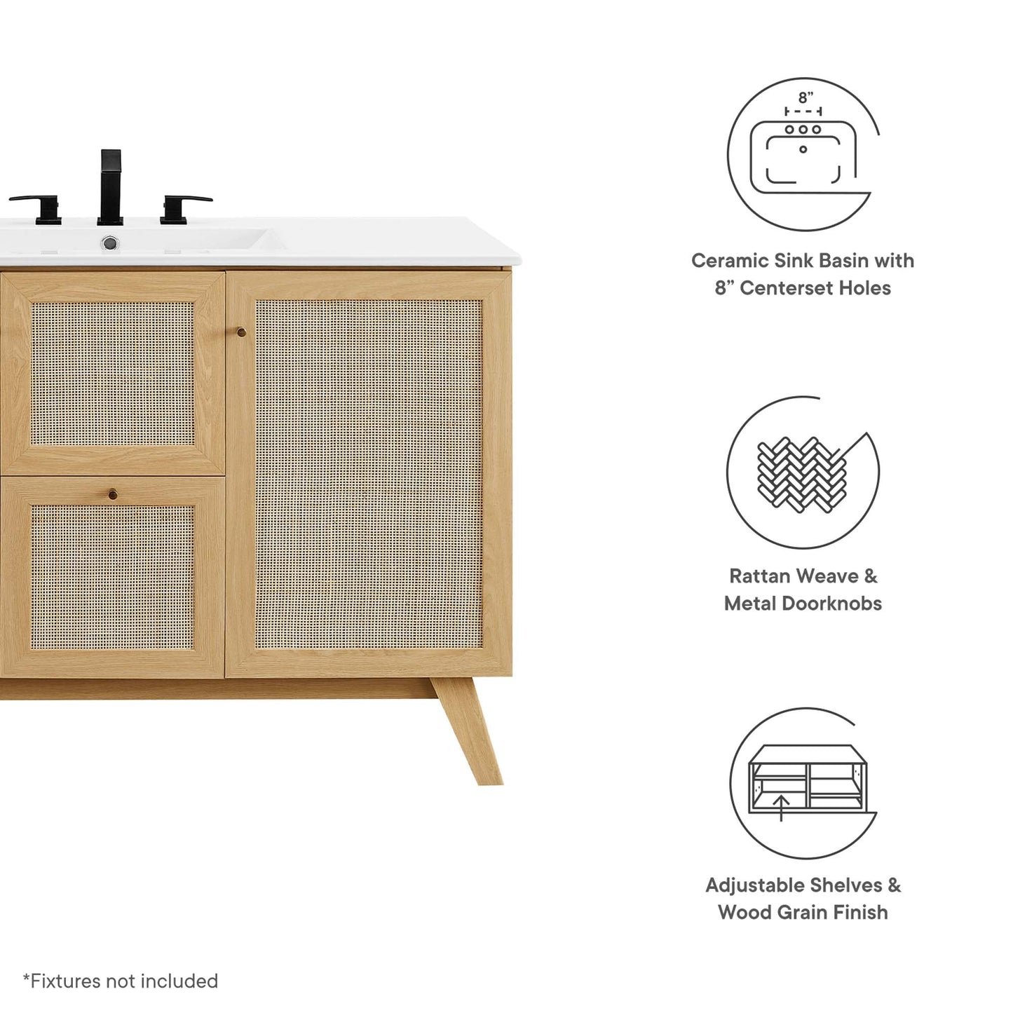 Soma 48in single sink vanity with white countertop and oak caned doors HouseOfZazla on Tampa Home & Garden Store