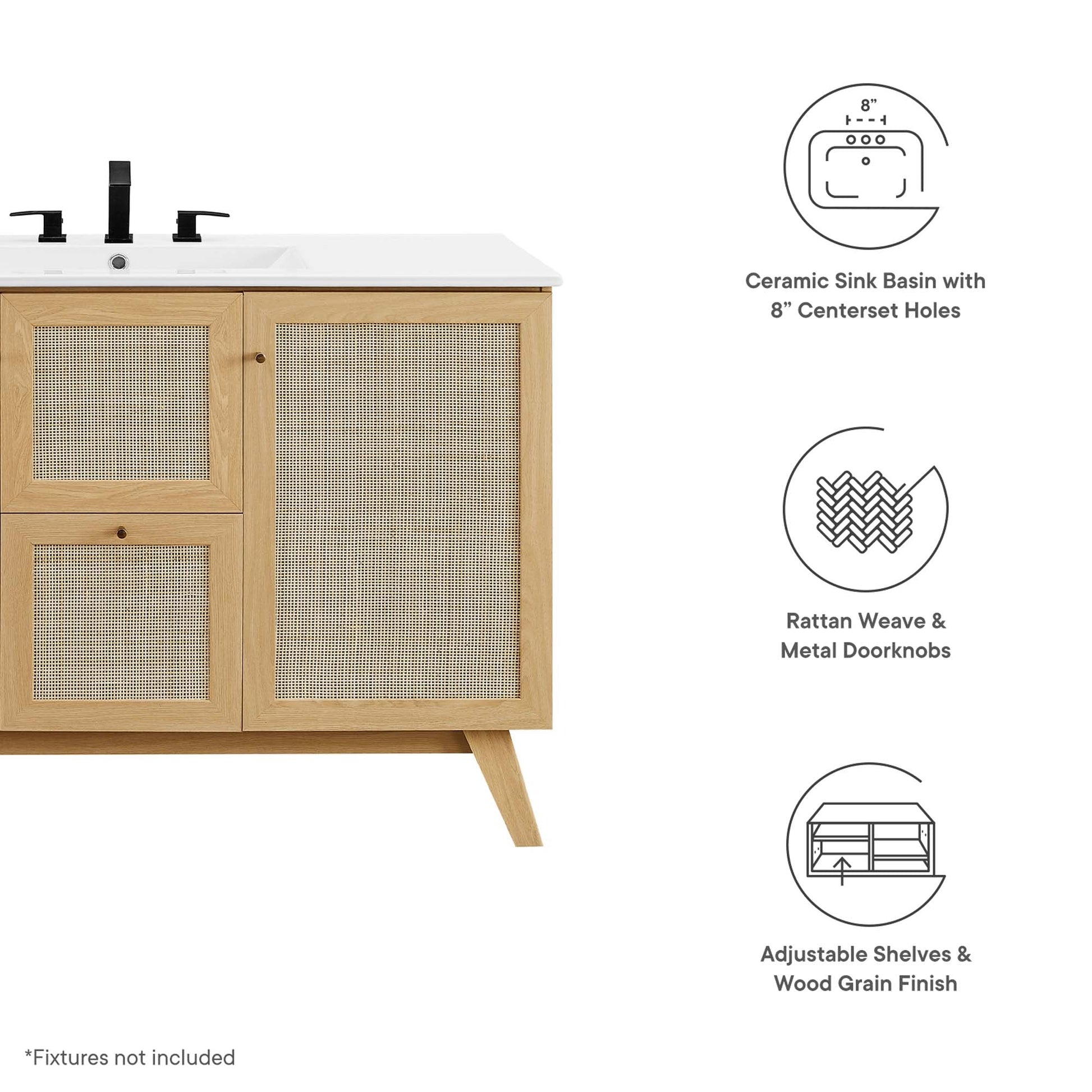 Soma 48in single sink vanity with white countertop and oak caned doors HouseOfZazla on Tampa Home & Garden Store