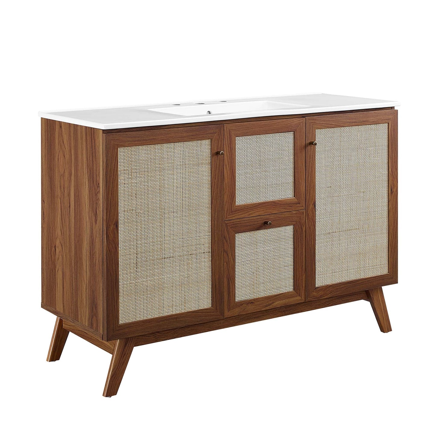 Soma 48in single sink bathroom vanity by Modway with white top, wood frame, caned doors on Tampa Home & Garden Store
