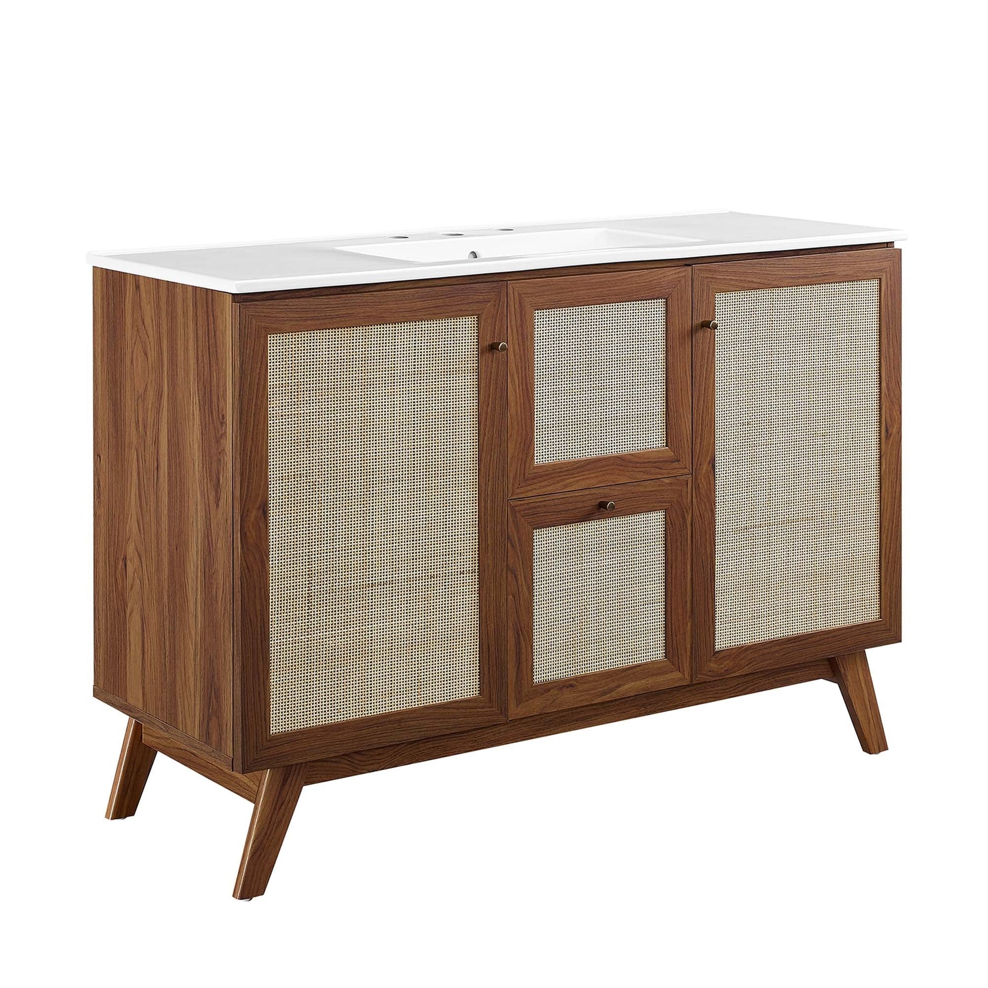Soma 48in single sink bathroom vanity by Modway with white top, wood frame, caned doors on Tampa Home & Garden Store