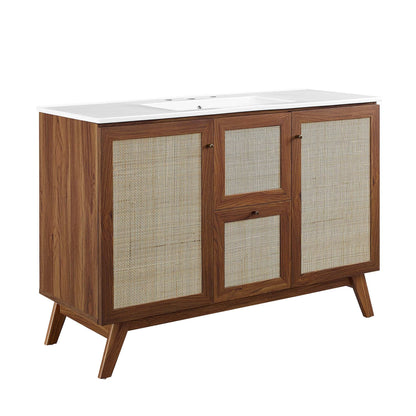 Soma 48in single sink bathroom vanity by Modway with white top, wood frame, caned doors on Tampa Home & Garden Store