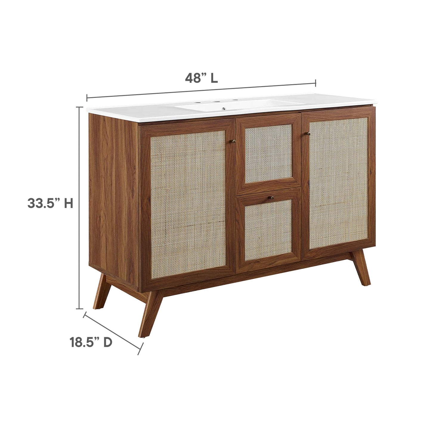 Soma 48-inch vanity with white countertop and cane-front doors in wood by HouseOfZazla on Tampa Home & Garden Store