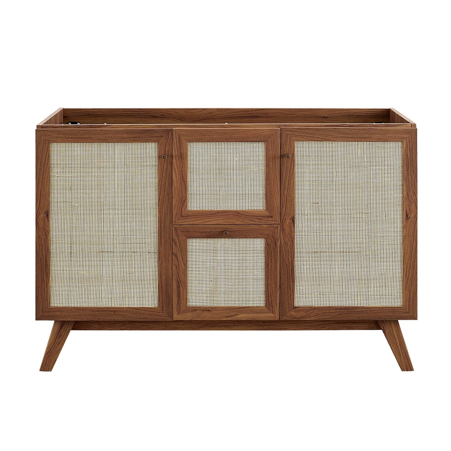 Soma 48in single sink bathroom vanity walnut wood cabinet with cane-front panels by HouseOfZazla on Tampa Home & Garden Store