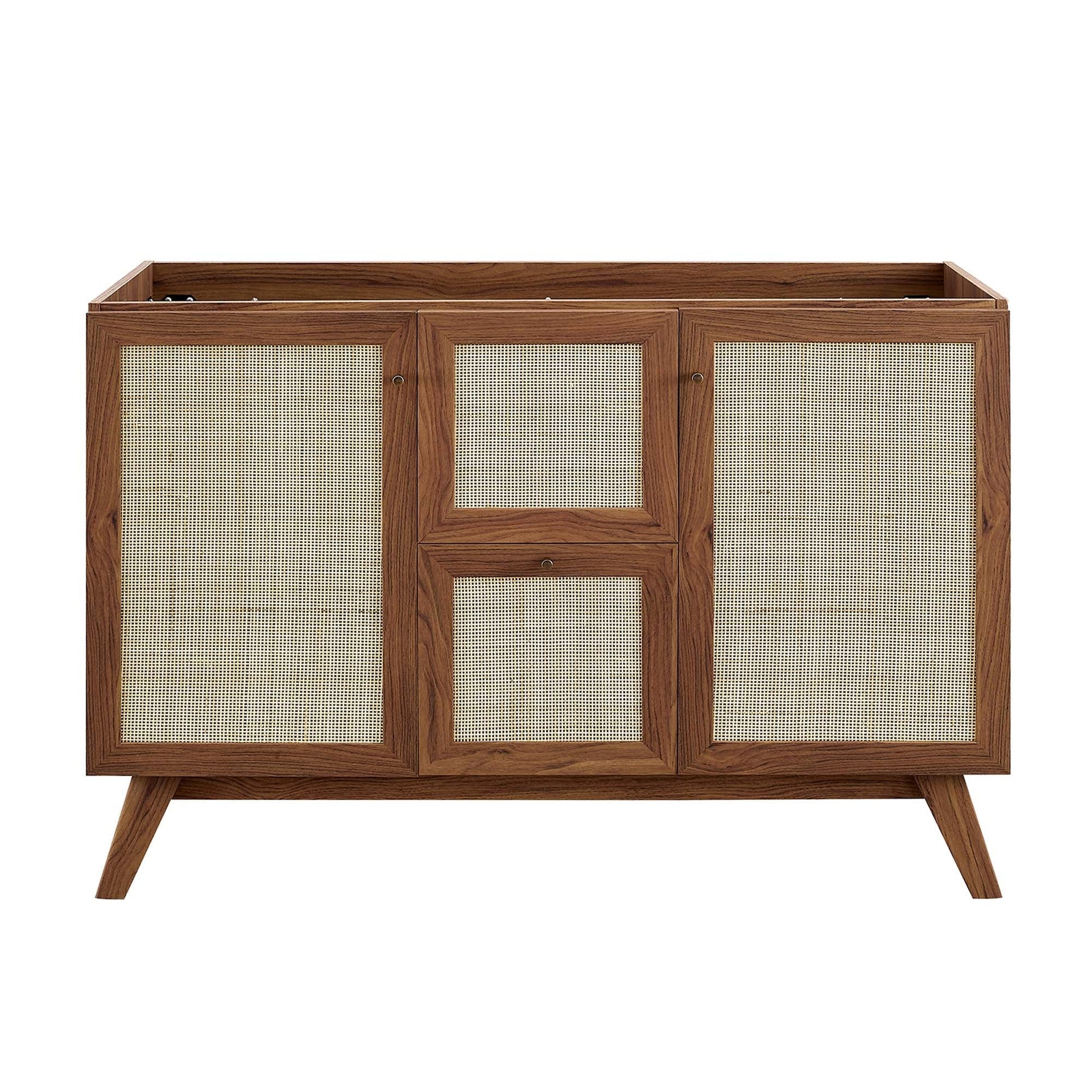 Soma 48in single sink bathroom vanity walnut wood cabinet with cane-front panels by HouseOfZazla on Tampa Home & Garden Store