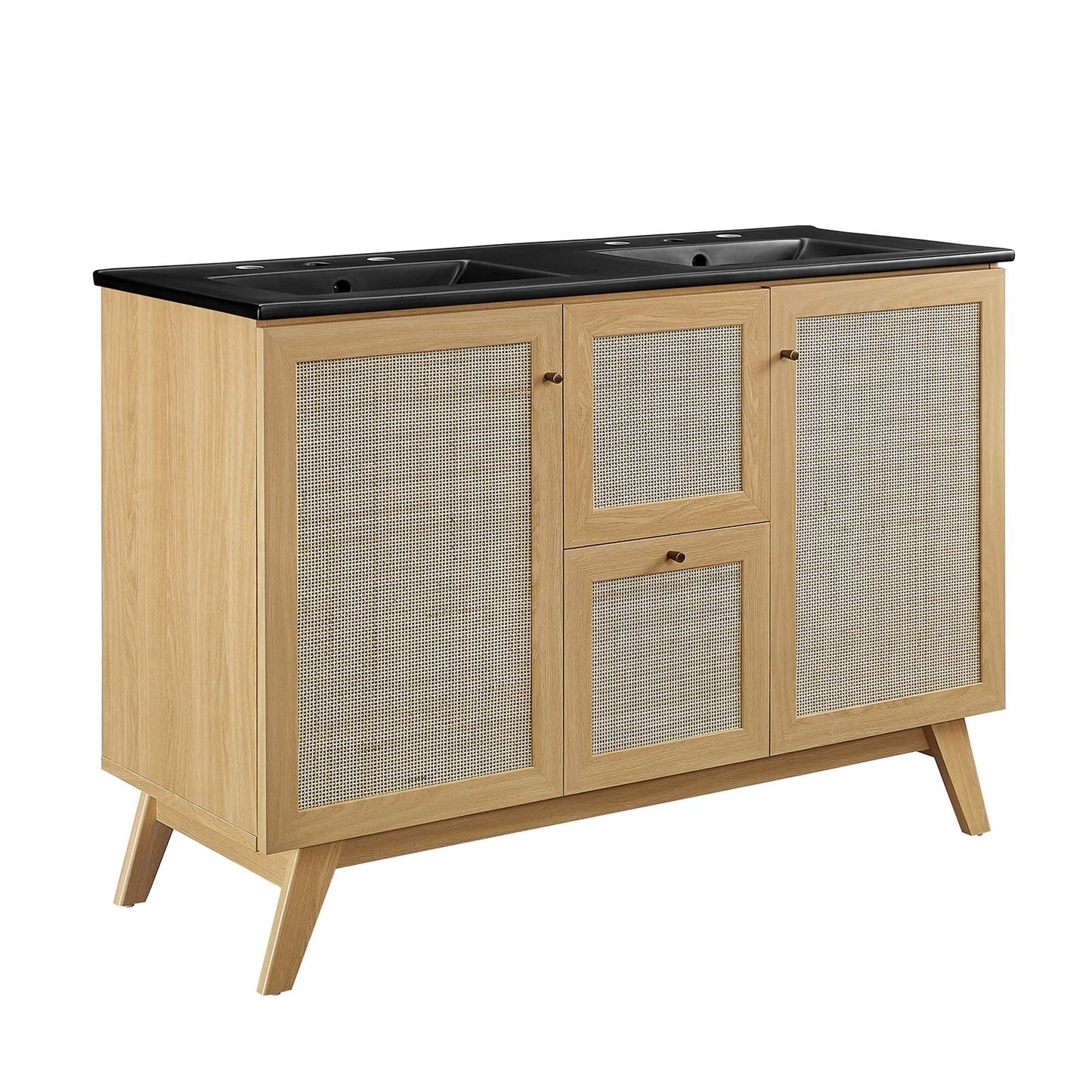 Soma 48in Double Sink Bathroom Vanity by Modway with natural wood base and black countertop on Tampa Home & Garden Store