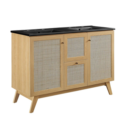 Soma 48in Double Sink Bathroom Vanity by Modway with natural wood base and black countertop on Tampa Home & Garden Store