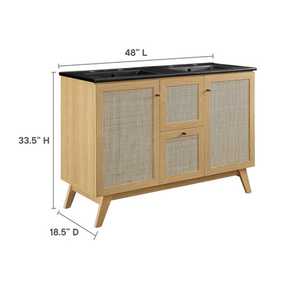 Soma 48-in double sink vanity by Modway with black countertop and cane-front doors on Tampa Home & Garden Store