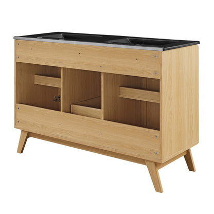 Soma 48in double sink bathroom vanity by Modway with oak wood cabinet and black countertop on Tampa Home & Garden Store