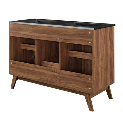 Soma 48in Double Sink Vanity with wood veneer cabinet and black countertop, two sinks by Modway on Tampa Home & Garden Store