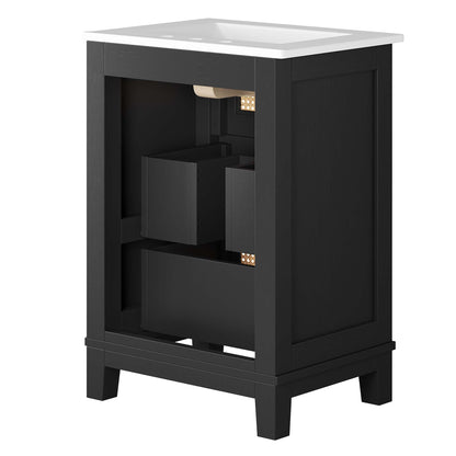 Dixie 24in solid wood bathroom vanity by Modway black with white countertop and interior storage on Tampa Home & Garden Store