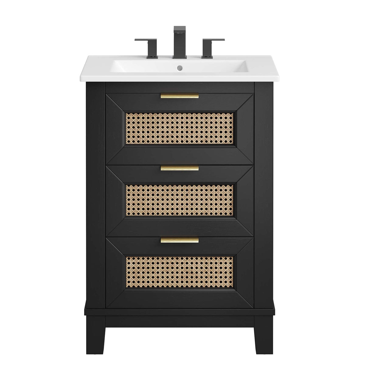 Dixie 24in solid wood vanity with white top and black cabinet on Tampa Home & Garden Store