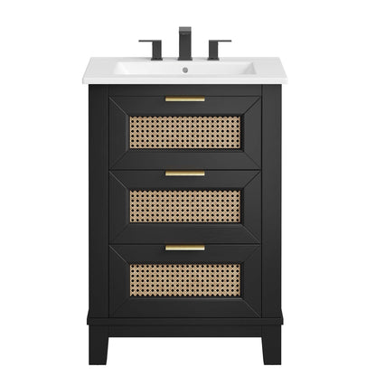 Dixie 24in solid wood vanity with white top and black cabinet on Tampa Home & Garden Store