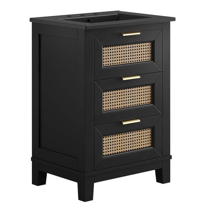 Dixie solid wood bathroom vanity table cabinet in black with caned panels and gold hardware on Tampa Home & Garden Store
