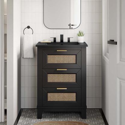 Dixie solid wood vanity cabinet by Modway with cane-front drawers and brass hardware on Tampa Home & Garden Store
