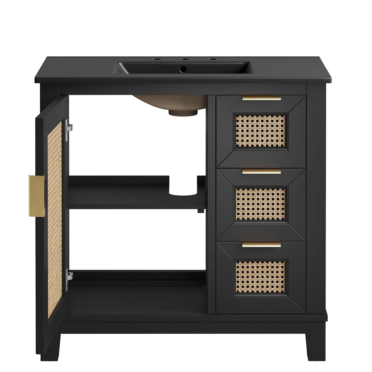 Dixie solid wood bathroom vanity cabinet black with cane panels on Tampa Home & Garden Store