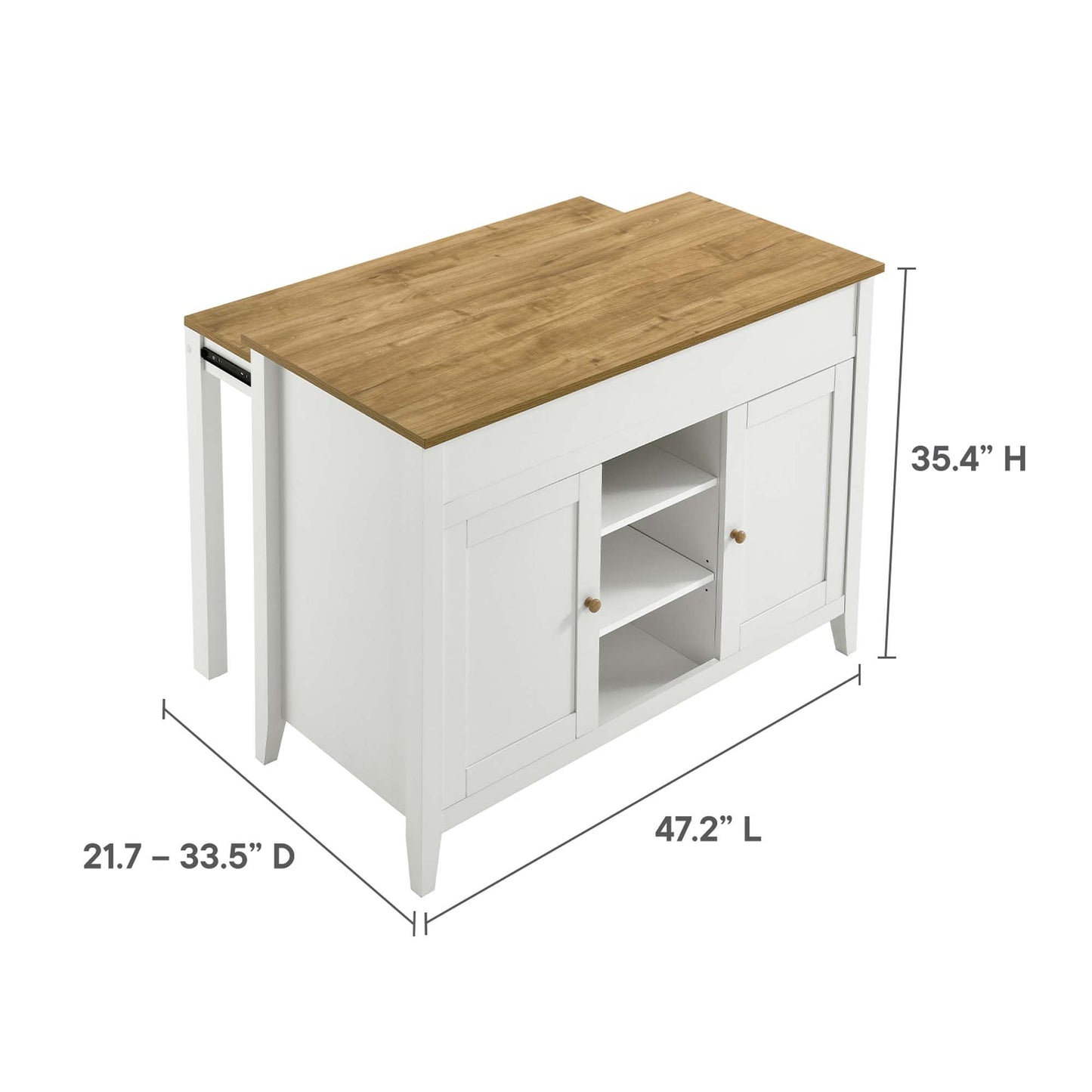 Garland Kitchen Island Modway with natural wood top and white base, open shelves and drawers on Tampa Home & Garden Store