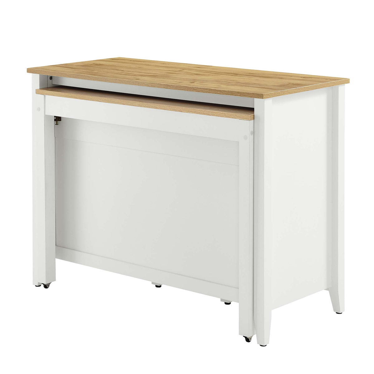 Farmstead Kitchen Island oak top, white base, caster wheels on Tampa Home & Garden Store