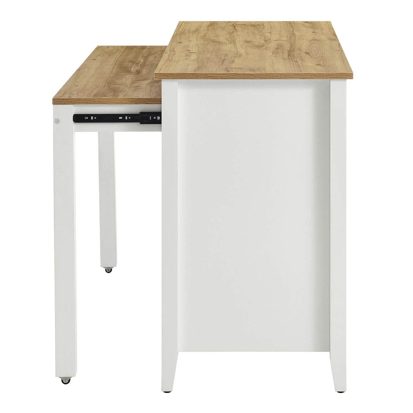 Farmstead Kitchen Island with natural oak butcher-block top and white base on casters on Tampa Home & Garden Store
