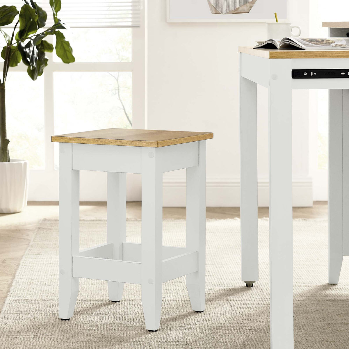 Sunbrook Bar Stools by Modway, white frames with natural wood seats, pair on Tampa Home & Garden Store
