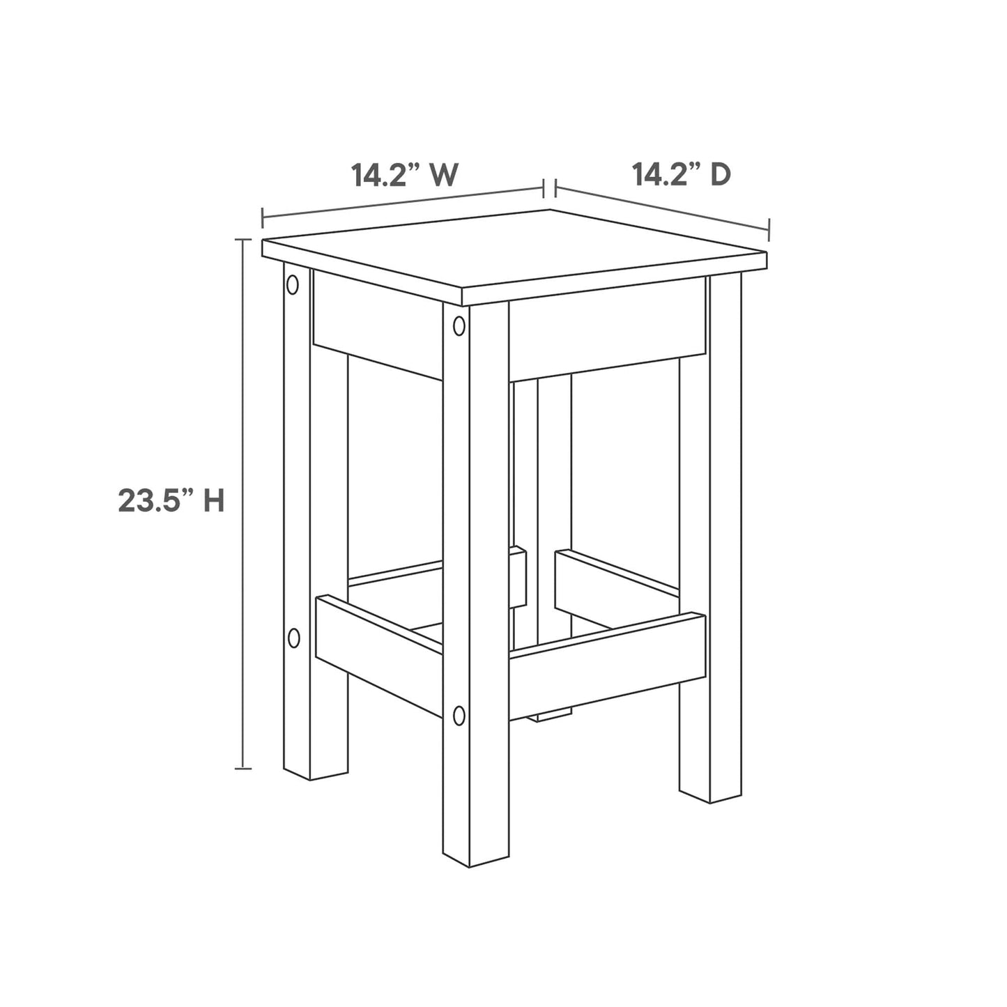 Galley 3-Piece Kitchen Island and Stool Set schematic line drawing with 14.2W x 14.2D and 23.5H on Tampa Home & Garden Store