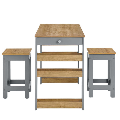 Galley 3-Piece Kitchen Island and Stool Set by Modway, oak tabletop with gray frame on Tampa Home & Garden Store