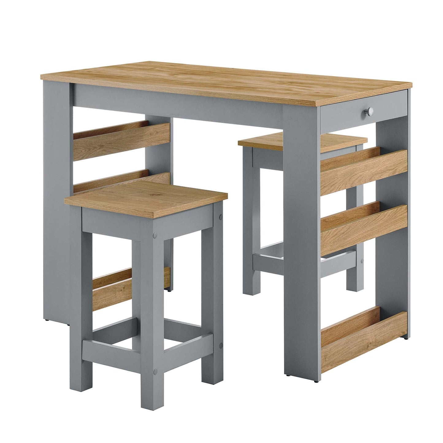 Galley 3-Piece Kitchen Island & Stool Set gray frame with natural oak top island & 2 stools on Tampa Home & Garden Store