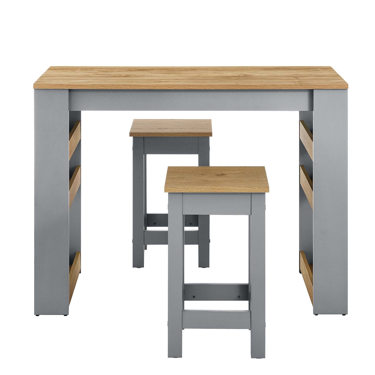 Galley 3-Piece Kitchen Island and Stool Set by Modway, gray metal frame with oak top, stools on Tampa Home & Garden Store